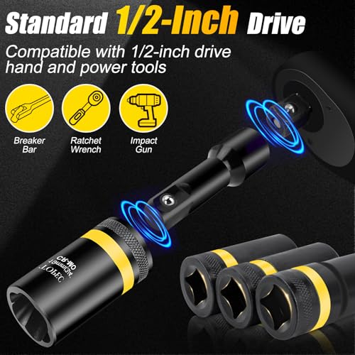 Image of Topec 1 /2 inch Drive Lug Nut Removal Tool, 19-Piece 10-25mm, Impact Lug Nut Extractor Socket Set with Ratchet Handle, Wheel Lock Removal Kit for Damaged, Rounded, Stripped Car Bolt Nuts