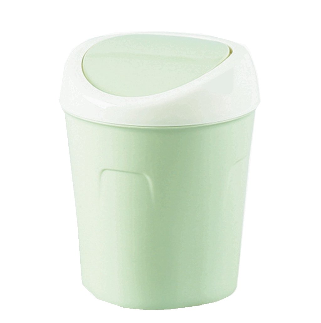 ZHOUWHJJ Countertop Plastic Swing Lid Table Desk Car Mini Trash Can Trash Bin, 1.5 L / 0.40 Gal, 3 Color Options, Green