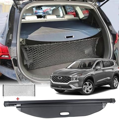 Volcaner Cargo Cover for Hyundai Santa Fe 2021 2022 2023 Accessories,Leather Retractable Trunk Cover for 2021-2023 Hyundai Santa Fe Accessories Security Shield Shade Cover