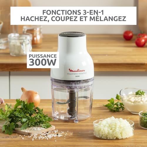 Moulinex Hachoir électrique 400 ml 4 lames Fonctions 3 en 1 Emince Hache Mixe Système de pression simple Moulinette Essential DJ520110 - vue 2
