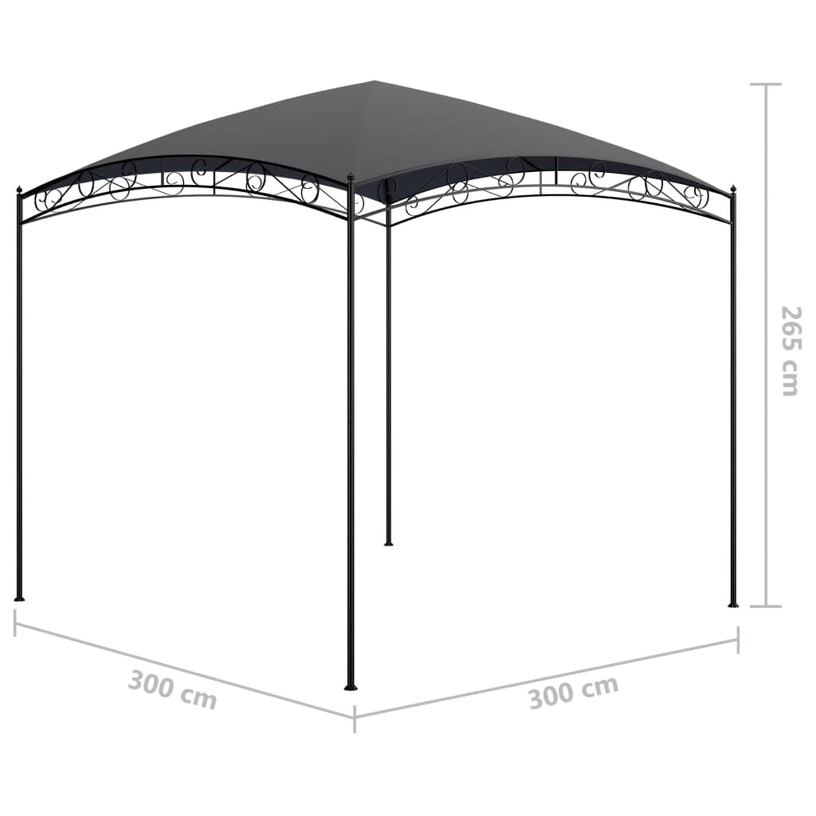 Belvedere 3x3x2,65 m Antracyt 180 g/m² pawilon ogrodowy, zewnętrzny pawilon ogrodowy