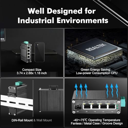 Image of MokerLink 5 Port Gigabit Industrial Solar Battery UPS PoE Switch, Input DC9V-54V to Output DC48V, IEEE802.3af /at PoE, Mini Size, Unmanaged IP40 Network Switch (-40 to 185F), 10Gbps Capacity
