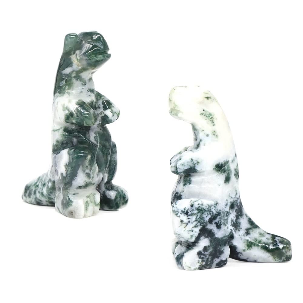 2 "posąg dinozaura kamień naturalny kryształ rzeźbione uzdrawianie Reiki figurka zwierzątko rzemiosło z kamieni szlachetnych dekoracja wnętrz prezent na Halloween (Color : Tree agate, Size : 5 PCS)
