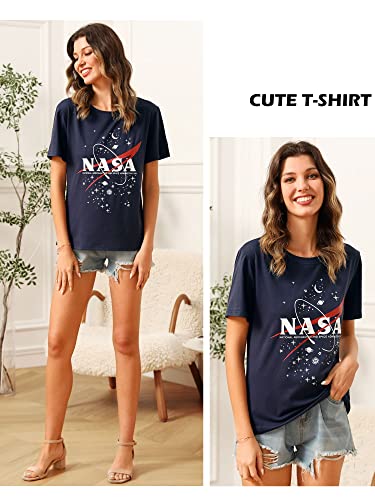 Ezcosplay Women Short Sleeve NASA Letter Print T-Shirts Casual Graphic Tee Tops2