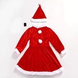 ELAELA Disfraz de Papá Noel Niño o Niño para Fiesta de Navidad Cosplay Santa Clau incluye Vestido + cinturón + gorro de Navidad. (Niña, 4-6 años)