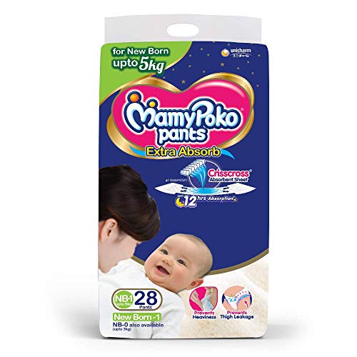 MamyPoko Pants Extra Absorb Diapers, New Born (28 Count)