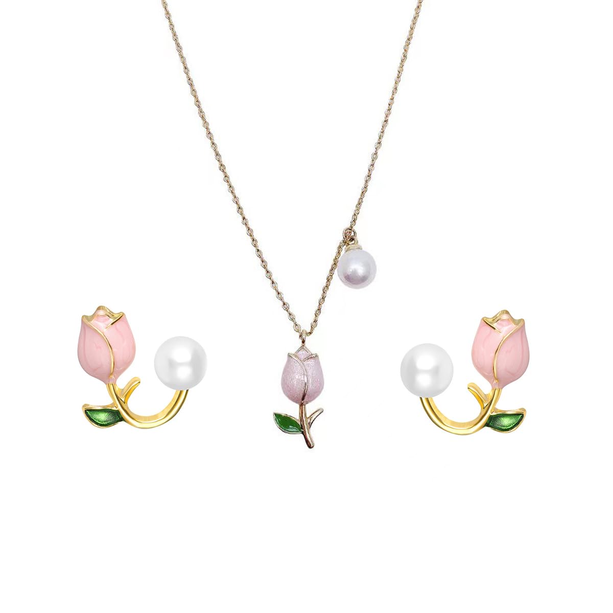 BEARJIA Tulip Pearl Stud Earrings Pearl Pink Flower Stud Earrings for Women Cute Tulip Pearl Stud Jewelry for Girls, Zinc, No Gemstone (B0C9GK6JVL) Amazon Price History, Amazon Price Tracker