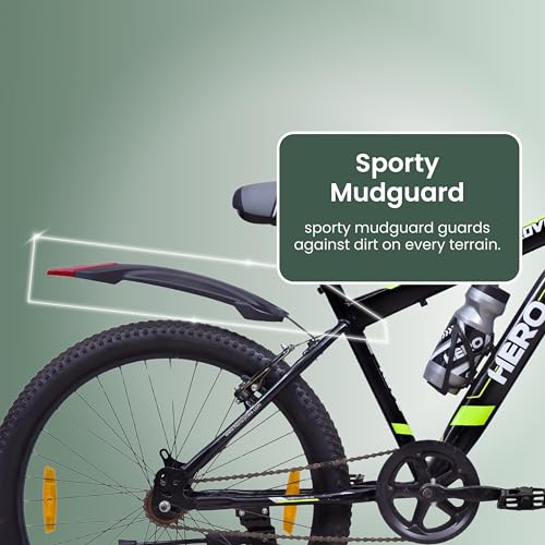 Image of Hero Rove Sports 24T Single Speed Mountain Bicycle for Mens | Black-Lime Green | Rigid | V Brake | Steel Frame : 15.5Inches | Rider Height : 4ft 4 inch - 5ft 1 inch | 95% Pre-Assembled(Ready to Ride in 5 Min)