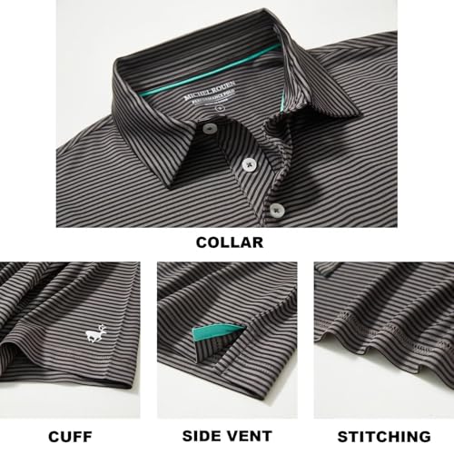 Image of Mens Golf Shirt Moisture Wicking Dry Fit Performance Sport Short Sleeve Striped Golf Polo Shirts for Men