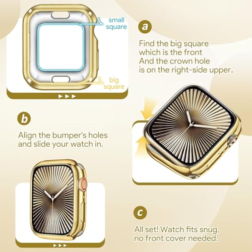 JR.DM 45mm Soft Flexible TPU Case Compatible for Apple Watch Series 9/8/7 Touchable Screen Lightweight Anti-Scratch All-Around Protector Thin Guard Shockproof Cover Shiny Bumper for iWatch, Gold by JR.DM - Image 2