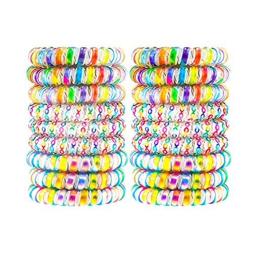 79Style 15Pcs Spiral Hair Ties Traceless Coil Hair Ties Rainbow Plastic Phone Cord Ponytail Holders For Girls Toddlers And Women Thick Thin Curly (3 Candy Colors -Large Size) #TOP6