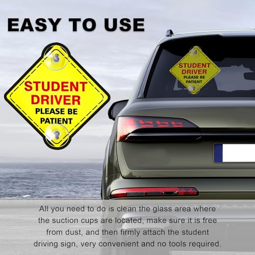 Image of Wevdn 2 PCS Student Driver Sign for Car Window, 5 inchx5 inch Please Be Patient New Driver Sticker with Suction Cups, Car Accessories (Red)