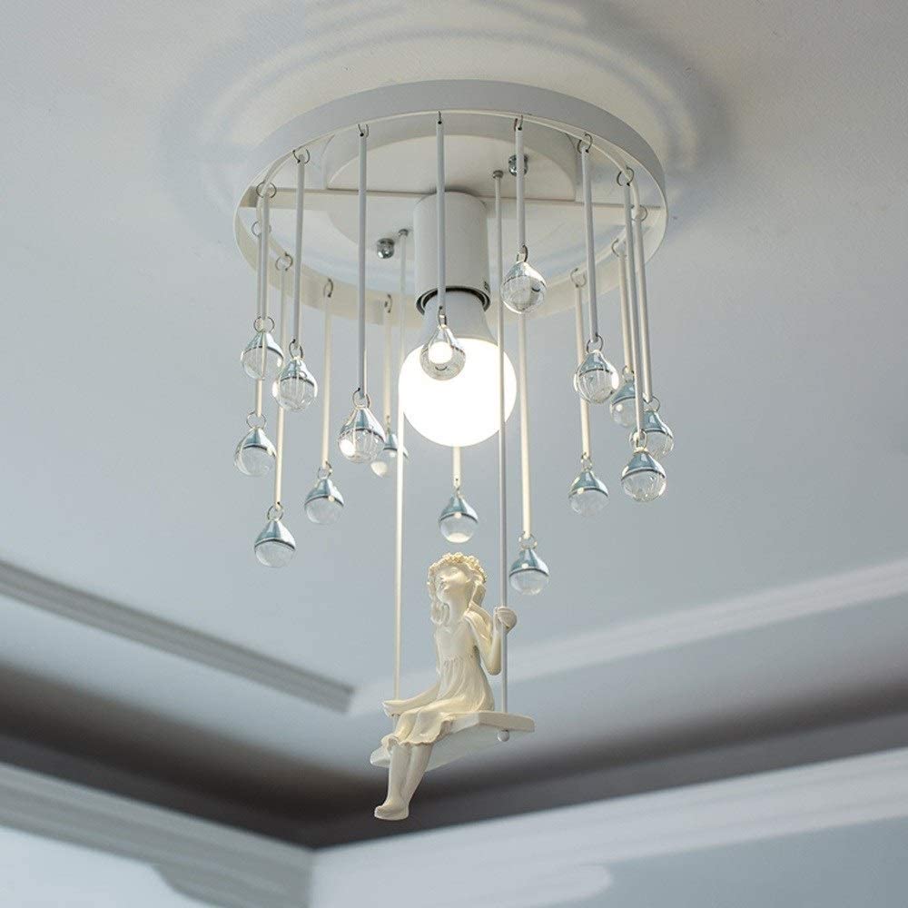 Kreatywna huśtawka dziewczyna dziecięca lampa sufitowa do pokoju nowoczesna osobowość kutego żelaza kryształowa lampa wisząca kawiarnia restauracja dekoracyjna oprawa żyrandola E27 Interesting