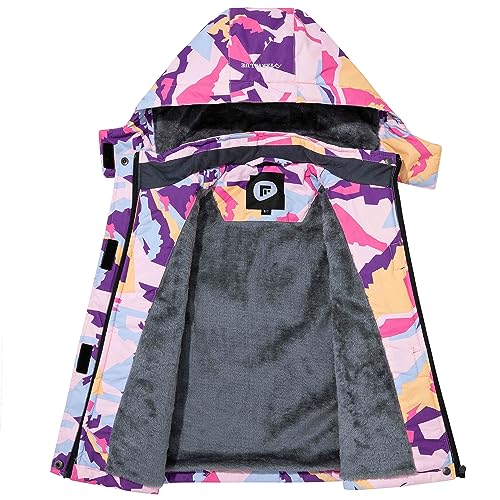 Farvalue Girls Waterproof Ski Jacket Windproof Winter Coat Warm Snow Coat Outdoor Raincoats With Removable Hood Purple Camo 10-12 thumb #2
