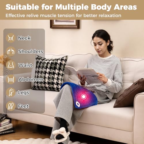 Image of Giantex Weighted Heating Pad w / 2 Massagers, Electric Heated Pad for Back Neck Pain Cramp Relief, Massaging Vibration, 5 Heating Levels, 9 Modes, 1 /2 /4 H Auto Shut-Off, Home Use Heating Mat (Blue)
