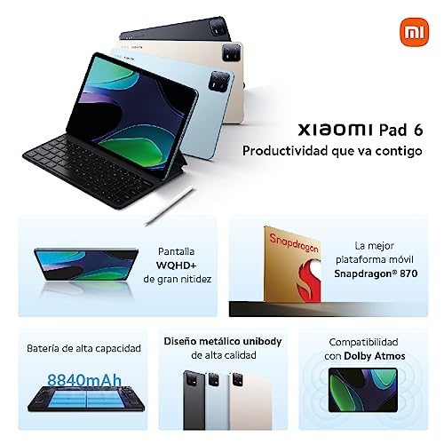 XIAOMI Pad 6 (sin Funda) + Auriculares – Tablet de 11” (WiFi, Pantalla WQHD+ de 144Hz, 6GB de RAM, 128GB de ROM, batería de 8840 mAh), Gris (Versión ES + 3 años de garantía)