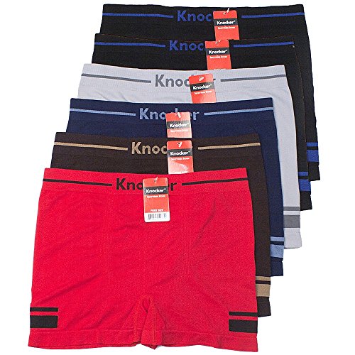 Mens 6pk Seamless Athletic Spandex Compression Sports Workout Boxer Brief Underwear Shorts Half Side Strips One Size