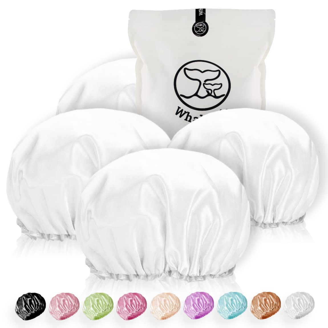 WhaleLife Shower Caps - 4 Pack Waterproof Satin -9 WhaleLife Shower Caps - 4 Pack Waterproof Satin -9