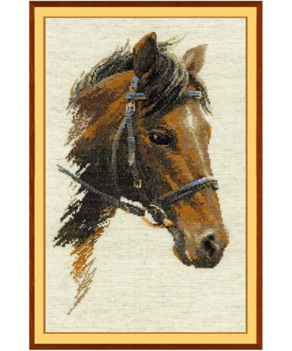 Image of RIOLIS - Bulat 826, Counted Cross Stitch Kit 9,45 inch x15,75, Brown Horse Embroidery Kit, Cross Stitch Patterns for Adults with Horse, Cross Stitch Kits for Adults Advanced & Beginners