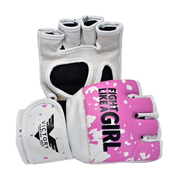 Women's MMA Gloves Boxing Gloves Synthetic Leather Fingerless Punching Bag Gloves for Kickboxing, Sparring, Muay Thai and Heavy Bag (Medium, Fight Girl)