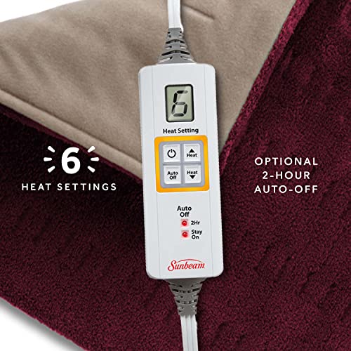 Sunbeam Heating Pad For Back, Neck, And Shoulder Pain Relief With Auto Shut Off And 6 Heat Settings, Extra Large 12 X 24", Burgundy #TOP4