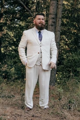 Linen Suit for Men Slim Fit Summer Beach Wedding Mens Suits 3 Pieces Lightweight Mens Jacket Vest Pant Tuxedo4