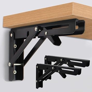 Heavy Duty Folding Shelf Brackets – Metal Collapsible Wall-Mounted Bracket for Bench, Table & Shelf | Space-Saving DIY Hinge Brackets for Home & Workshop | 1 Pair (20 Cm)