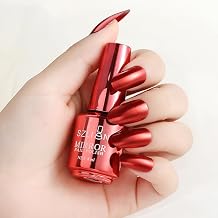 Bright Red Nail Polish Metallic Mirror Effect Metal Long-Lasting Quick Dry Nail Lacquers, Shiny Chrome DIY Manicure 03, 8ml