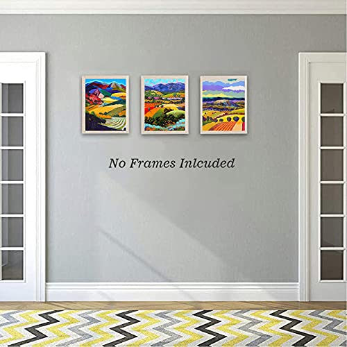 Colorful Farm Oil Painting Wall Art,Countryside Mountain Natural Scenery Art Wall Painting,Whimsical Farm Painting,Impressionist Fields Landscape-Farmhouse Decor Art Prints.set Of 4(8"X 10"Unframed) #TOP4