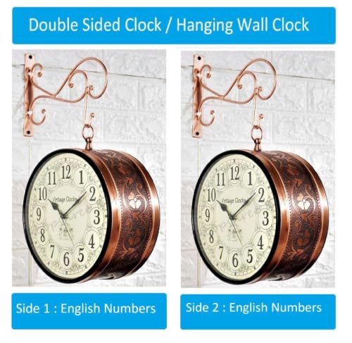 Image of Vintage Clock Handcrafted Double Side Wall Clock 1 Year Warranty / 65472-12-HH