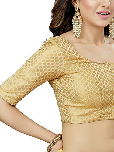 Traditional Banaras Brocade Readymade Saree Blouse with Elbow Length Sleeves3