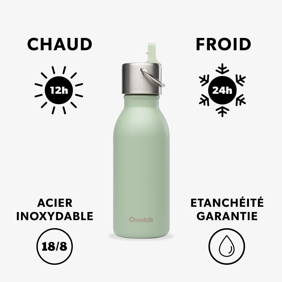 Gourde Enfant Isotherme 350ml Inox Tilleul Bouchon Pipette 24h Froid 12h Chaud Etanche Sans BPA