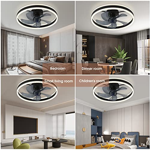 Bevenus Low Profile Ceiling Fans With Lights And Remote Control,Dimmable 6 Speed Timing Flush Mount Smart Ceiling Fan Light For Outdoor,Bedroom,Living Room,Kitchen (19.7"X5.5",Black) #TOP5