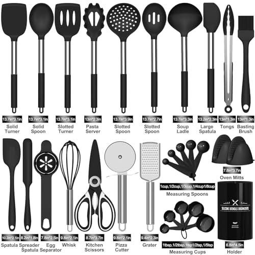 Silicone-Cooking-Utensils-Set-446F-Heat-Resistant-Kitchen-Utensils-30PCS-Non-Stick-Kitchen-Utensils-Spatula-Set-with-Holder-Stainless-Steel-Handle-Kitchen-Gadgets-Utensil-Set-Black