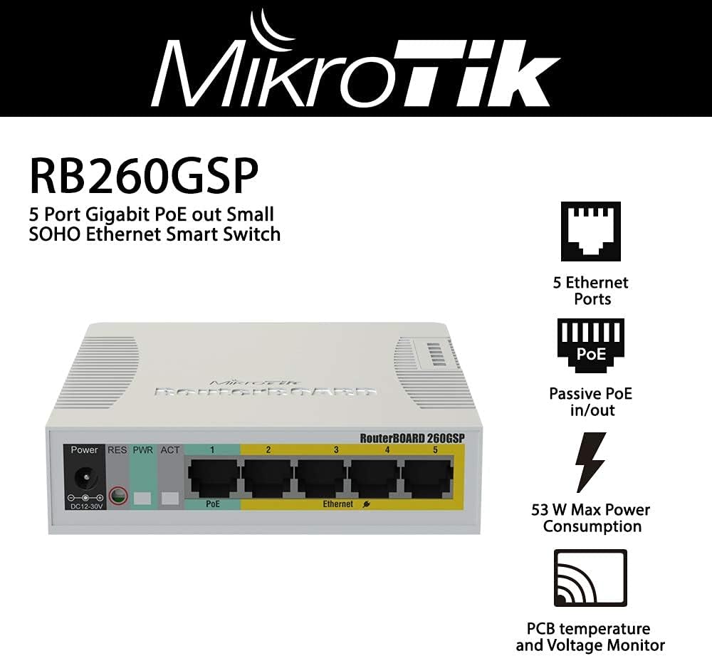 Mikrotik CSS106-1G-4P-1S 5-Port Gigabit Cloud Smart Switch PoE SwOS SFP