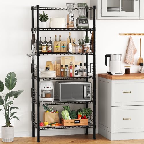 FUTASSI Metal Storage Rack, Storage Organizer Shelves for Kitchen, Bathroom, Living Room, Balcony and Garage, 5 Tiers Narrow Bookshelf, 21.2