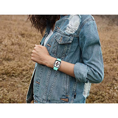 QIENGO 4 Pack Sport Bands Compatible with Apple Watch Band 38mm 40mm, Soft Silicone Replacement Band Compatible with iWatch Series 5/4/3/2/1, S/M,Hot Pink/Red/Yellow/Apricot