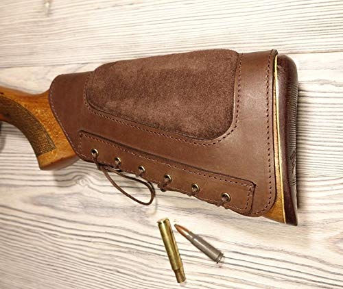 vsdfvsdfv Leather Rifle Buttstock Cover Butt Stock Holder Cheek Rest - Real Suede Padded (Brown, Right Handed)