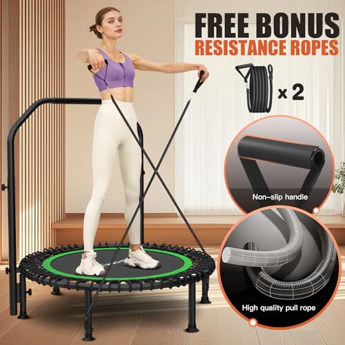 Image of ANCHEER Fitness Trampoline,40 inch /48 inch Bungee Rebounder with Adjustable Handle | 450-550 LBS Capacity /Waterproof & UV-Resistant Materials Indoor & Outdoor Use /Low-Noise Bungee System /Home Cardio Workout