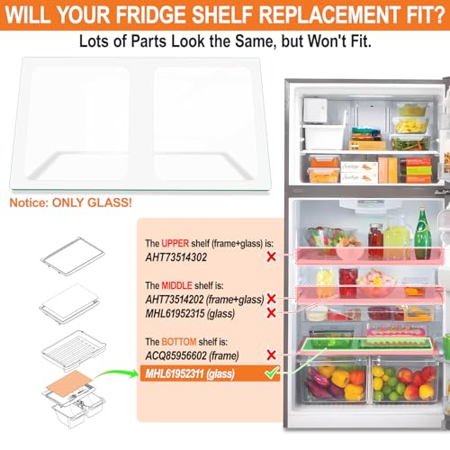 Image of Upgraded MHL61952311 Refrigerator Shelf Glass Compatible with Kenmore LG Fridge Shelf Replacement LRTLS2403S LTCS24223D LTCS24223S LG Kenmore Crisper Drawer Cover Tempered Glass Insert Crisper Shelves