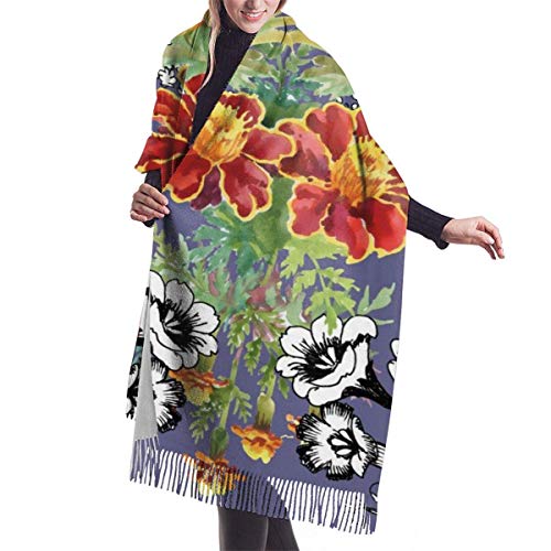 Preisvergleich Produktbild Joy Edward Pashmina Damen Umschlagtuch Kaschmirschal Warm Schal Schaltuch Stola Sommergarten blühende Blumen auf Lila 77x27 in