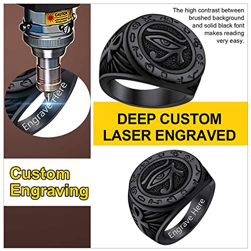 ChainsProMax Can Engrave Men Ancient Egyptian Eye of Ra Ankh Cross Ring, Size #7-#14, Stainless Steel/Gold Plated/Black (Send Gift Box)2