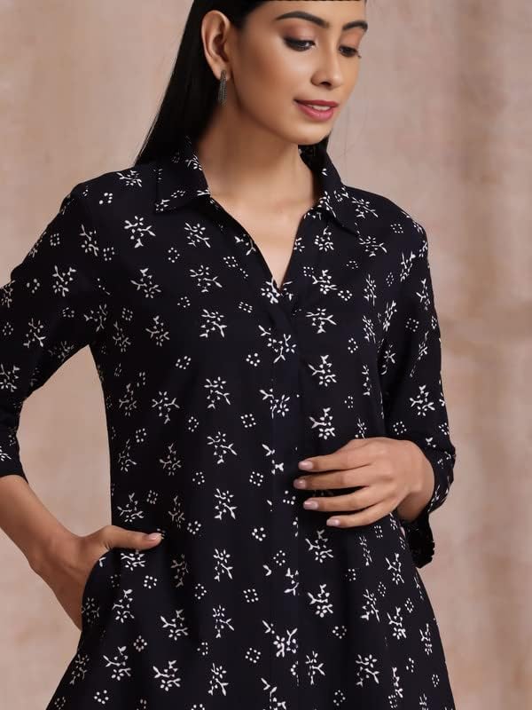 Image of Tarshika Women Women's Trendy Printed Cotton Blend Straight Pocket Black Color Kurta and Palazzo Set (KS2069-S)