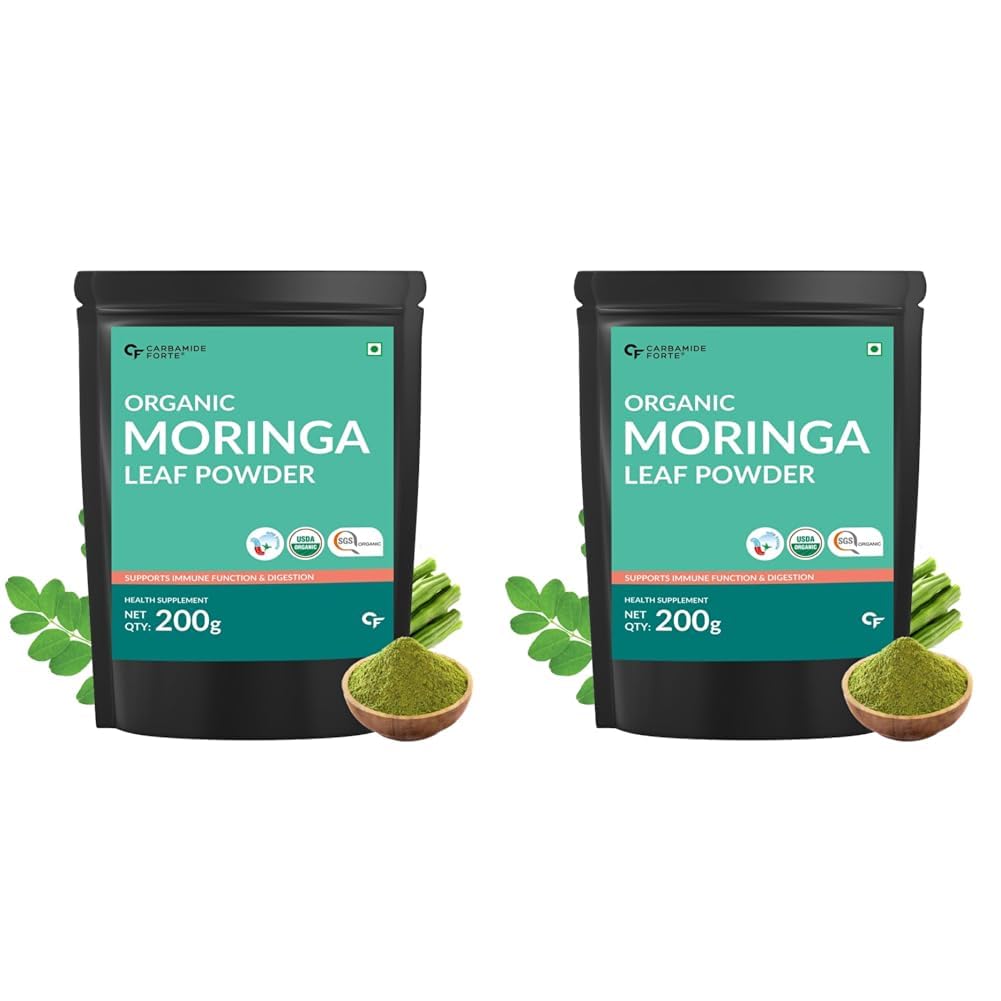 Carbamide Forte 100% Organic Moringa Powder - Moringa Oleifera - USDA Certified Organic Moringa for Immunity, Digestion & Energy - 200g Veg Powder (Pack of 2)