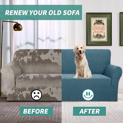 YEMYHOM Couch Cover Latest Jacquard Design High Stretch Sofa Covers for 3 Cushion Couch, Pet Dog Cat Proof Slipcover Non Slip Magic Elastic Furniture Protector (Sofa, Teal)