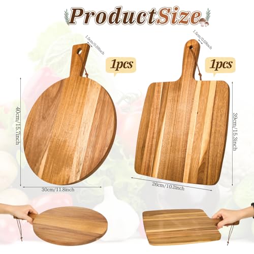 2 Piezas Tabla de Cortar de Madera Acacia con Mango miniatura 2