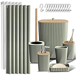 Clara Clark Bathroom Accessories Set - Bathroom Accessory Set with Shower Curtain Set, Toilet Brush, Trash Can & Soap Dispenser (Sage Green, Complete Set)