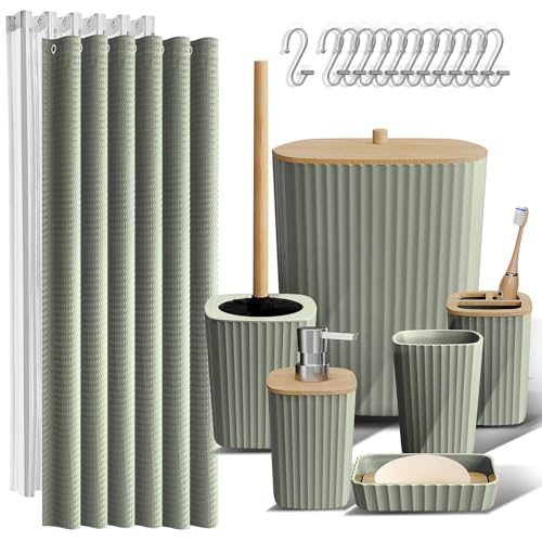 Clara Clark Badezimmer-Set, 20-teilig, mit Duschvorhang-Set, WC-Bürste,...