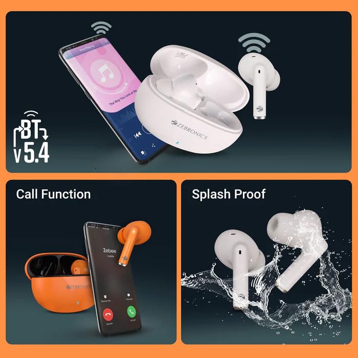 ZEBRONICS Zeb PODS 121: Bluetooth v5.4, Call Function, Splash Proof