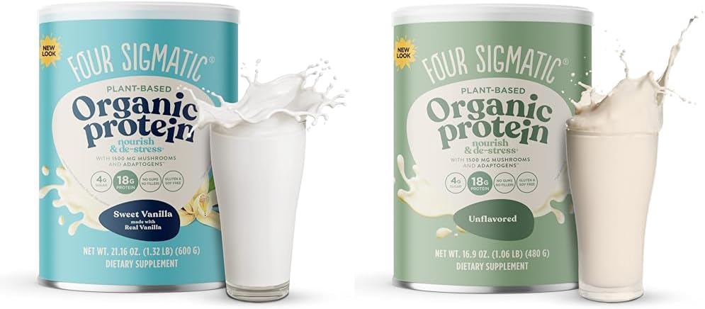 Four Sigmatic Organic Vegan & Plant Protein Powders | with Mushrooms, Adaptogens | Gluten Free, Non-GMO | Vanilla & Unflavored